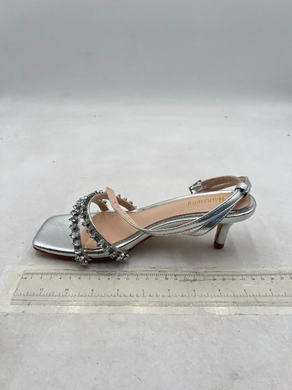 Wansseny Silver Gorgeous Rhinestone Strappy Open Square Toe Ankle Strap Sandals